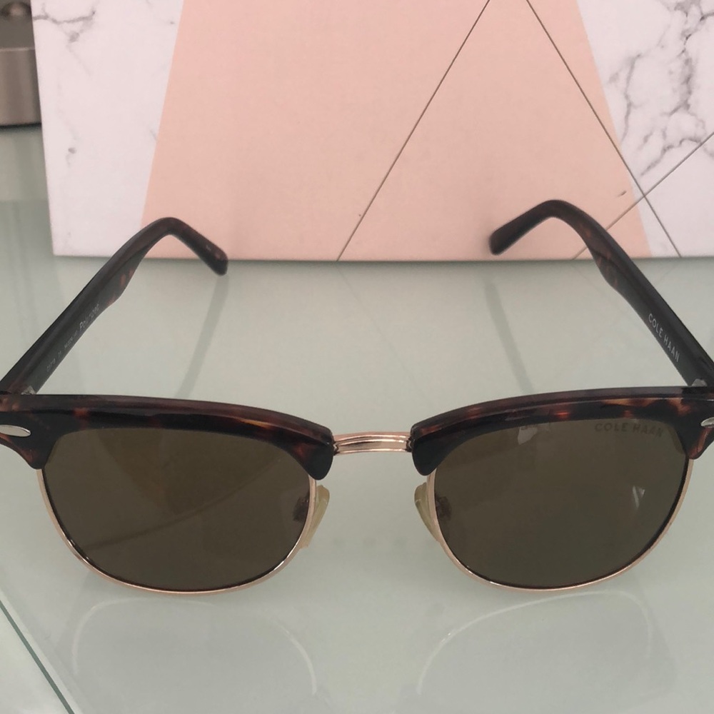 Cole Haan Tortoiseshell and Gold Semi-Rim Sunglasses with Green Lenses